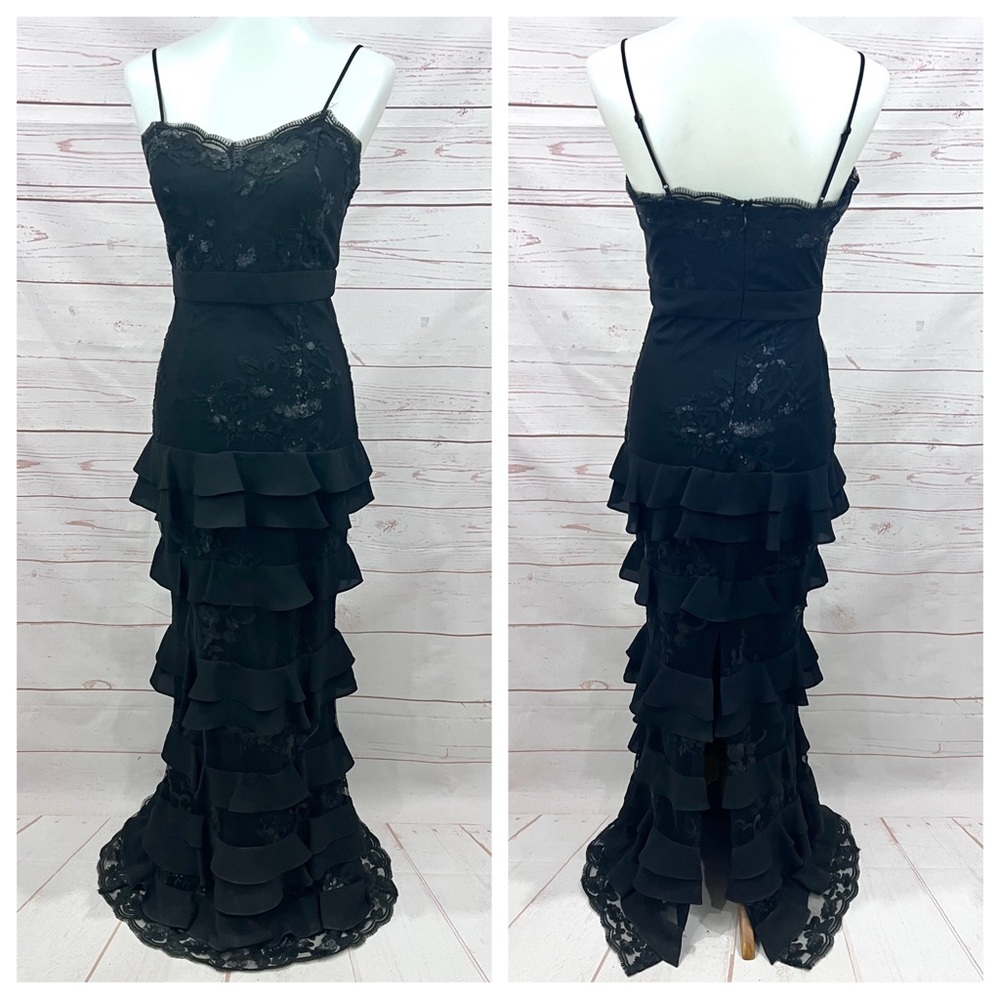 Laundry Shelli Segal Tiered Lace Sequin Cocktail Maxi Prom Dress Evening Gown - Picture 6 of 16